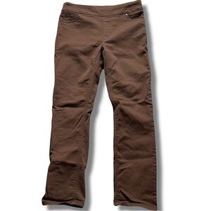Up! Pants Brown Slim Fit Stretch Trousers | 69% Cotton | Pull-On Mid Rise Pants